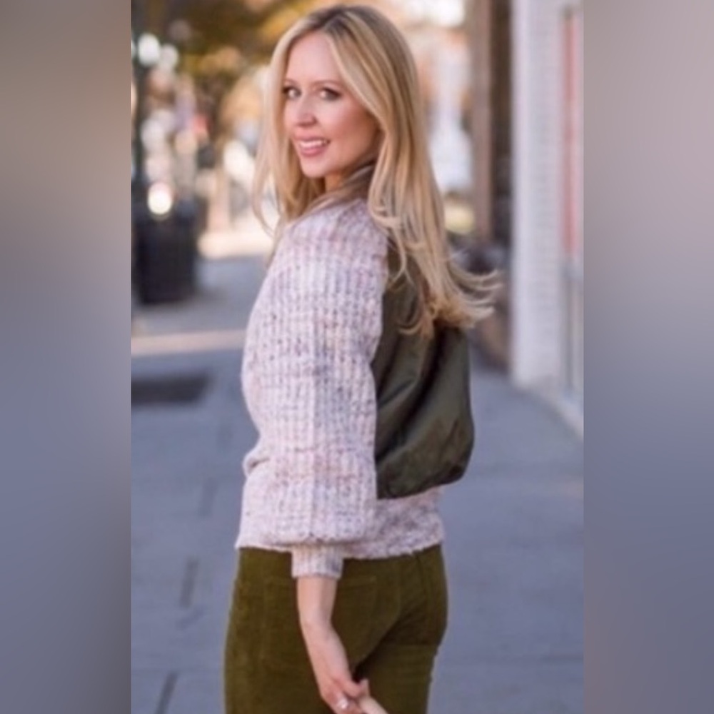 $498 Rare Veronica Beard green orange nylon chunky cable knit Cardigan sweater S